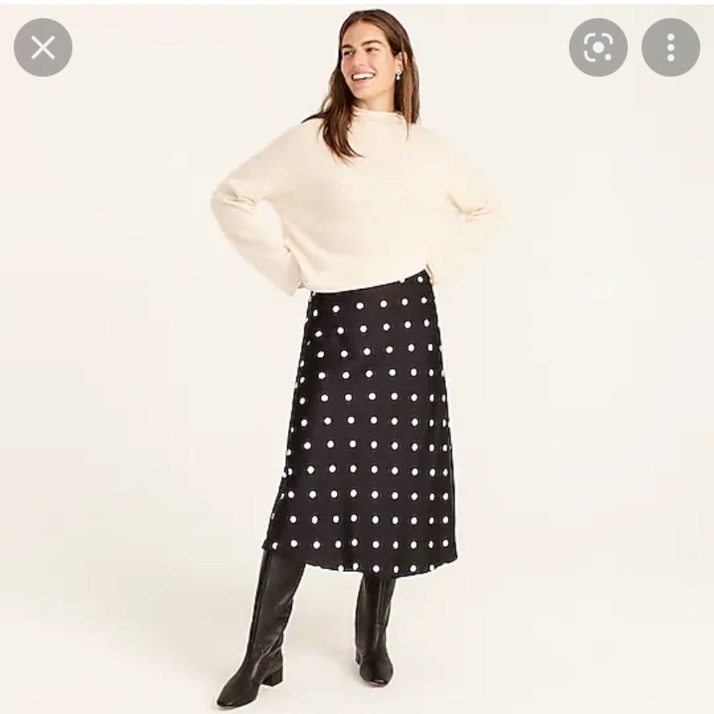 NWT J. Crew Pull-on Midi Slip Skirt in black and white dots - XXS